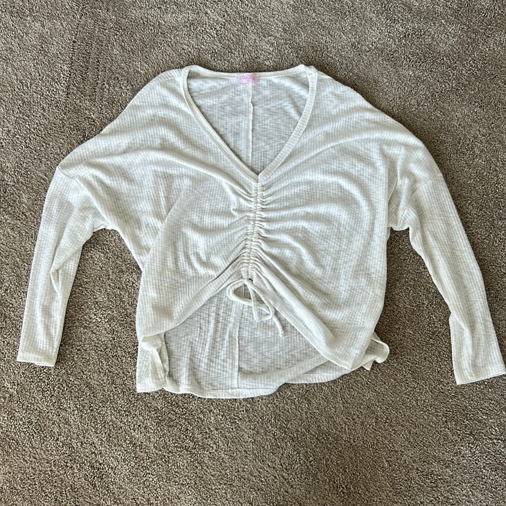 White cinched light cropped sweater